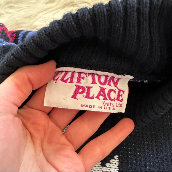 Vintage clifton place knit boho Aztec mock neck sweater - Picture 5 of 11